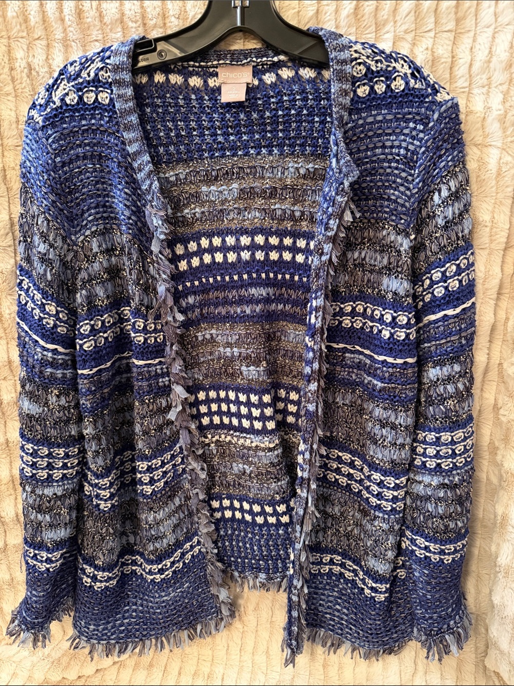 Chico's Blue Multi-Textured Open-Front Cardigan